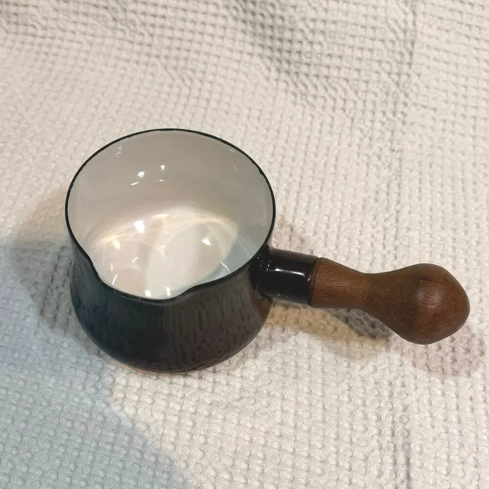 Dansk Kobenstyle Brown Enamelware Butter Warmer with Wood Handle